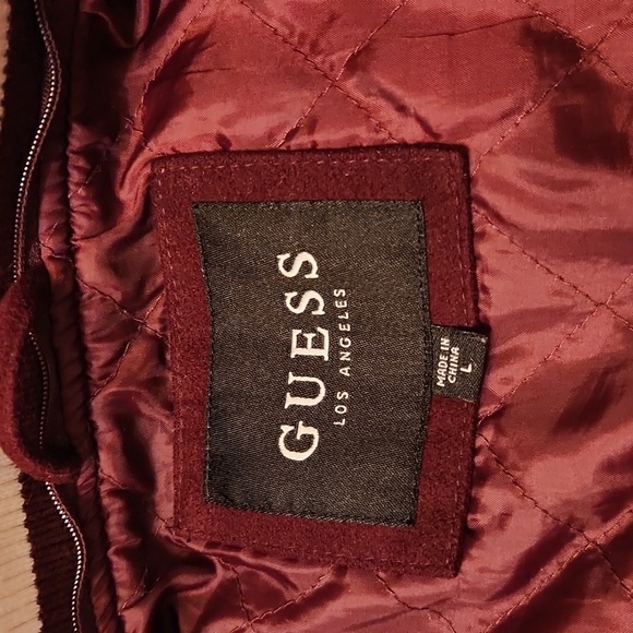 GUESS LEATHER MAROON WHITE VARSITY JACKET SIZE LARGE - Picture 5 of 10